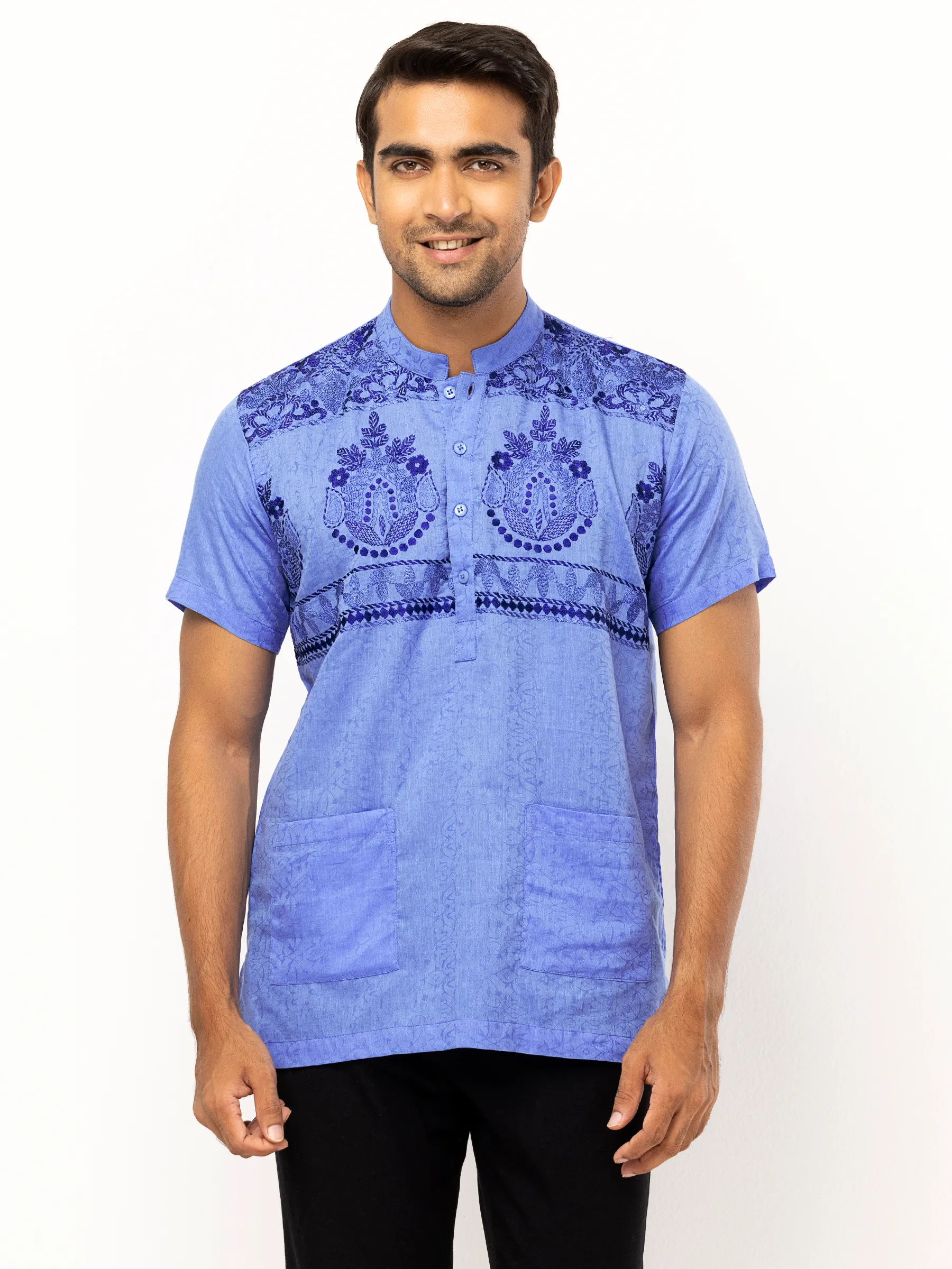 Blue Embroidered Cotton Fatua
